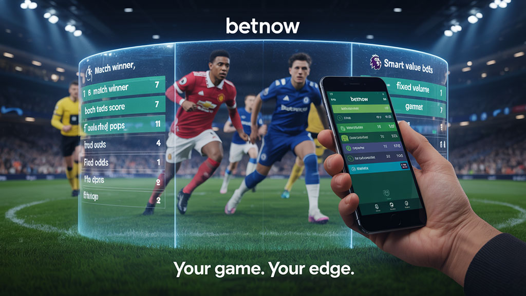 Football betting app showing live odds for a Premier League match, with players in action and digital markets displayed on screen.