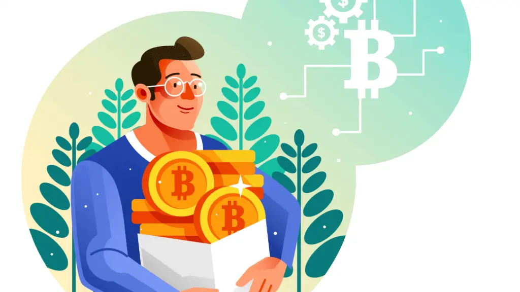 Illustration of a person holding Bitcoin coins, symbolizing cryptocurrencies as casino payment methods.
