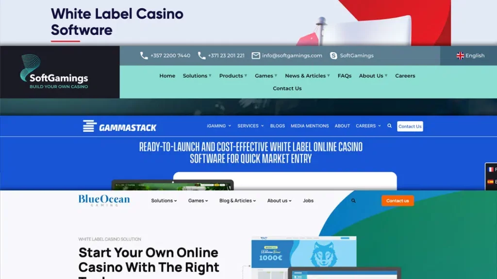 White label casino software providers SoftGamings, GammaStack, and Blue Ocean Gaming, popular alternatives to Standalone Casinos UK