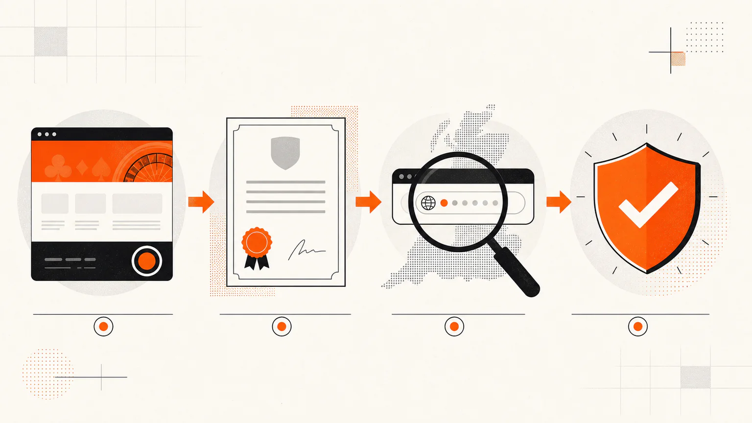 Editorial illustration showing how to check a UK slot site licence