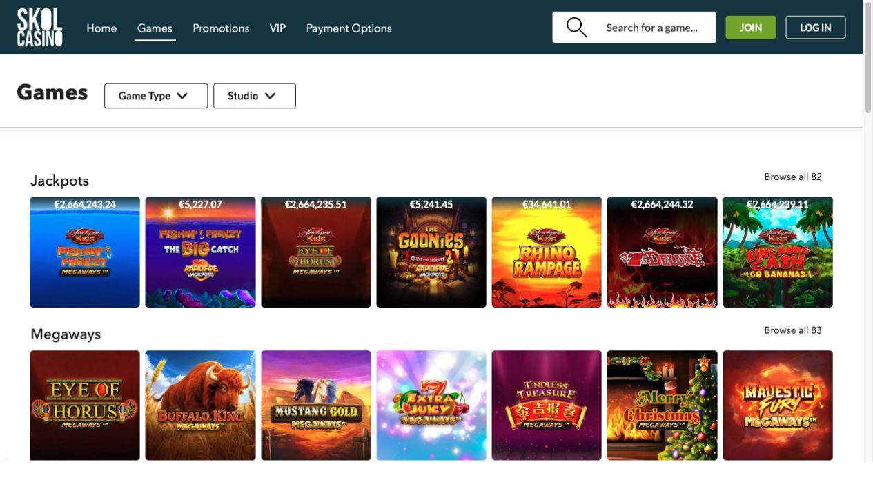 Skol Casino games lobby