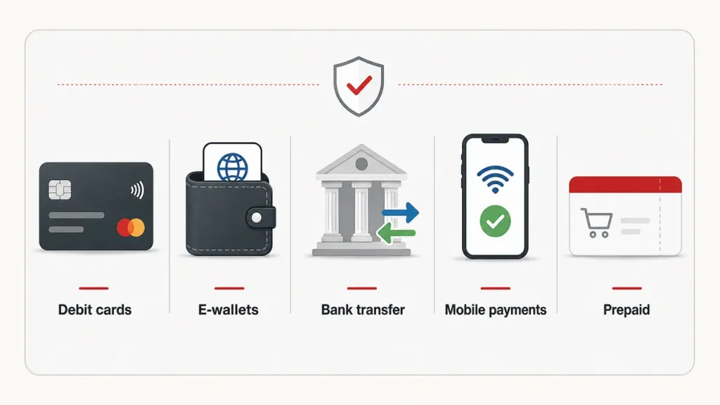UK casino payment methods including debit cards, e-wallets, bank transfers, mobile payments and prepaid cards