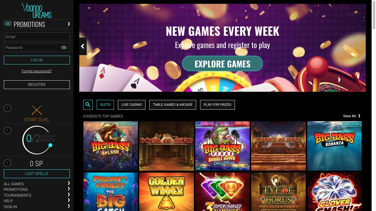 Voodoo Dreams Casino games lobby