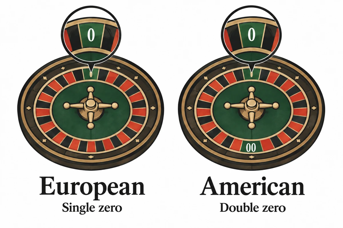 European single-zero and American double-zero roulette wheels