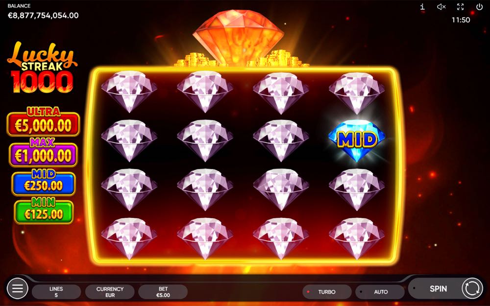 Diamond Mystery bonus in Lucky Streak 1000 with a four-by-four diamond grid