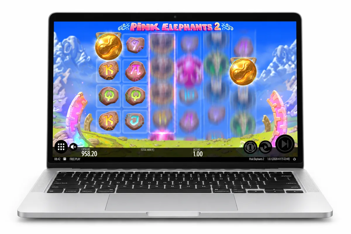 Pink Elephants 2 by Thunderkick displayed on a MacBook