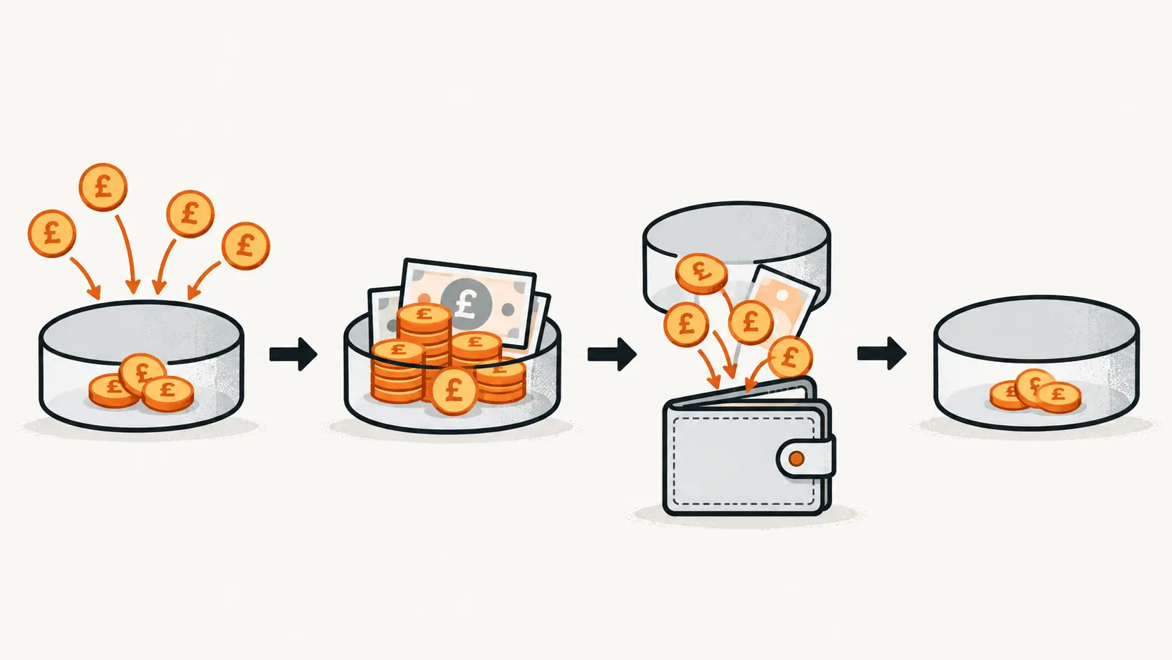 Diagram showing how a progressive jackpot grows through bet contributions, pays out and resets to its starting amount.