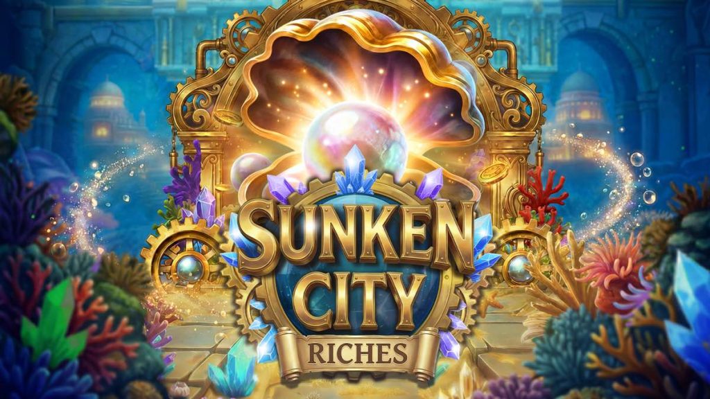Sunken City Riches by Stakelogic, with its logo and a glowing pearl in an underwater city