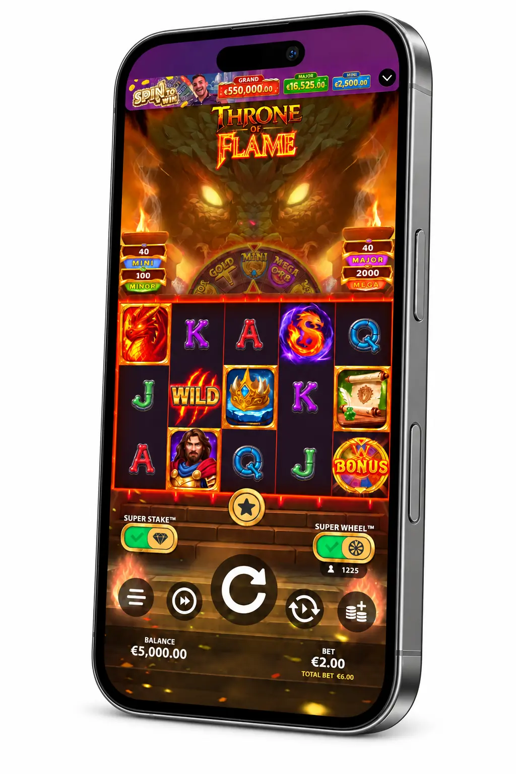 Throne of Flame by Stakelogic displayed in an iPhone mockup