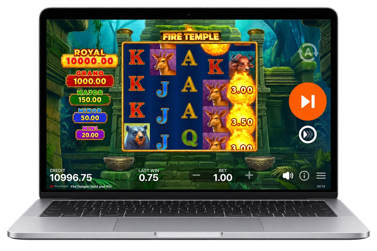 Fire Temple: Hold and Win displayed on a MacBook